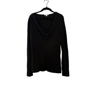 James Perse Black Cowl Neck Long Sleeve Tee Sz 2 = Sz Medium